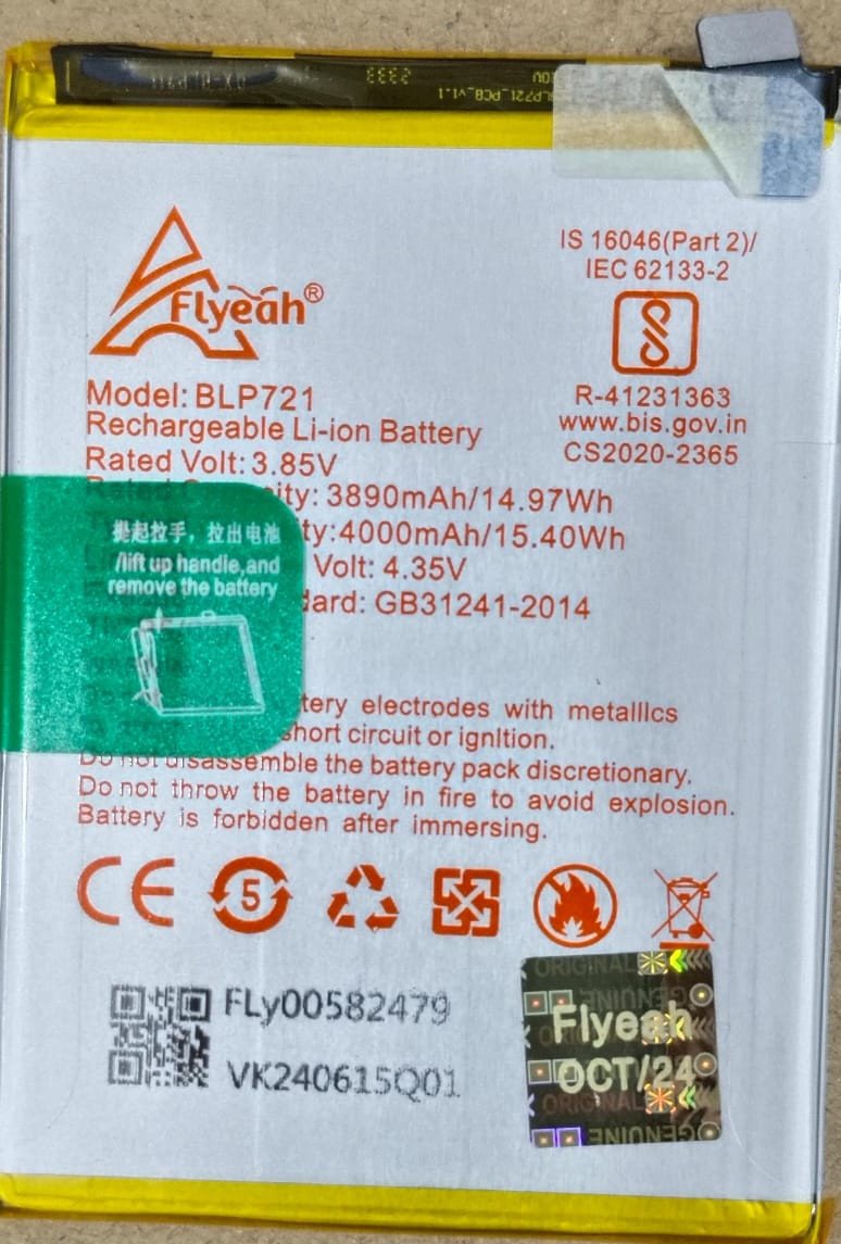 Battery For Realme C2 BLP721 (RMX1941, RMX1943) / Realme C2s (Rmx1945) Mobile – 3890mAh